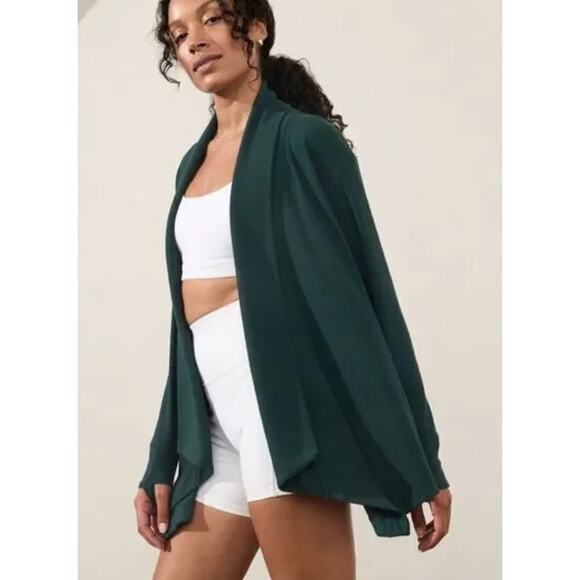 ATHLETA forest green pranayama wrap sz XS oversized pockets excellent condition - Picture 1 of 10